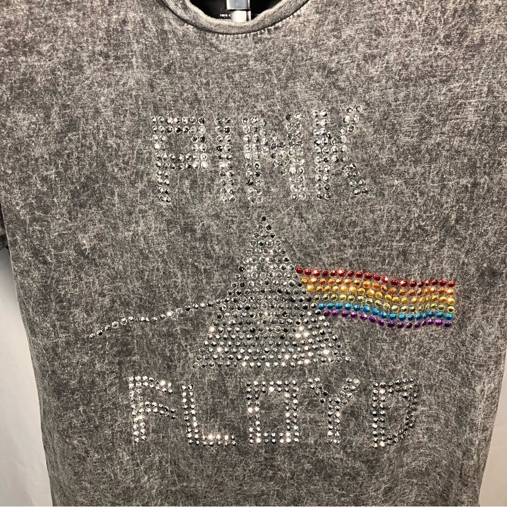Pink Floyd Studded black Acid Wash T-Shirt Dark side of the Moon, mens size M - Picture 2 of 5